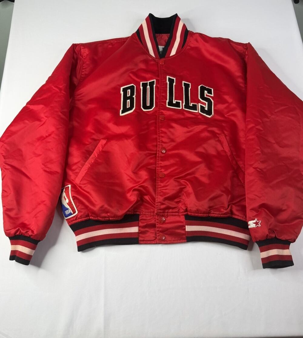 Chicago Bulls Vintage 80s STARTER Jacket Men’s XL Satin Bomber NBA Red Black USA